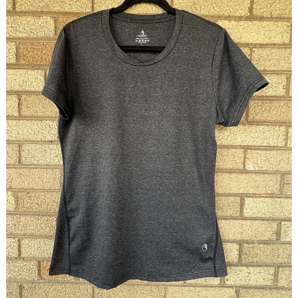 Icyzone Women’s Gray Activewear T-Shirt Crew Neck Athletic Fit Stretch L